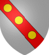 D'argent à la bande de gueules chargée de trois besants d'or